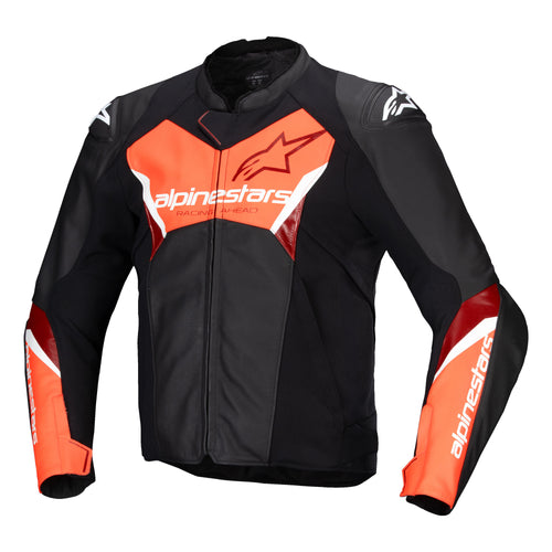 Alpinestars Faster V3 Leather Jacket Black/Red Fluo