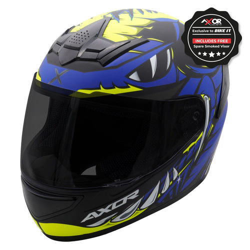 Axor Rage Full Face Helmet - Python Matt Blue/Yellow/Black