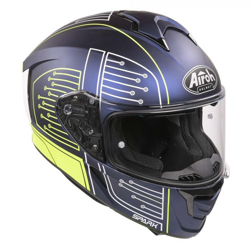 Airoh Spark Flow Helmet - Fluro Yellow / Blue Circuit Matt