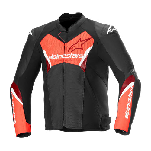 Alpinestars Faster V3 Airflow Leather Jacket Black/Red Fluo