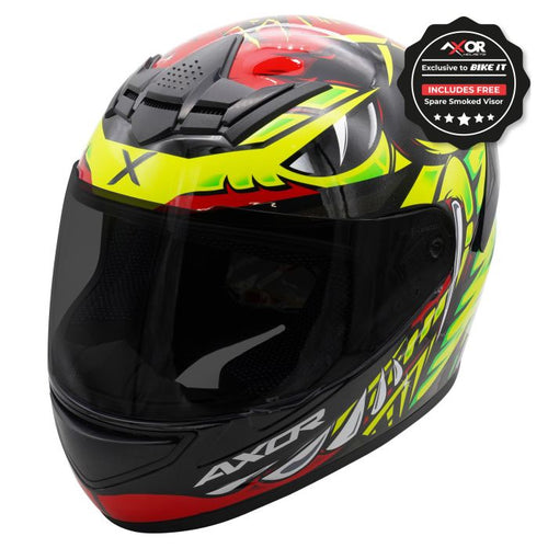 Axor Rage Full Face Helmet - Python Gloss Red/ Yellow/ Black