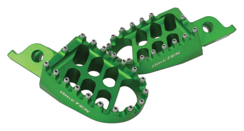 BikeTek MX Forged Wide Platform Footpegs Kawasaki Green #22GN