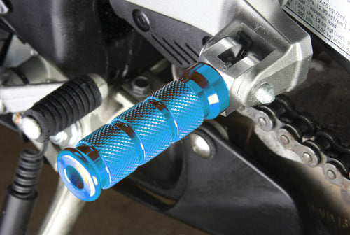 BikeTek Alloy Round Sports Footpegs Honda Pillion Blue