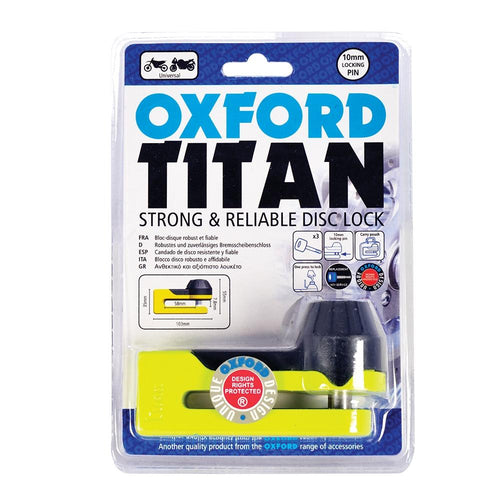 OXFORD TITAN DISC LOCK (10MM PIN) YELLOW