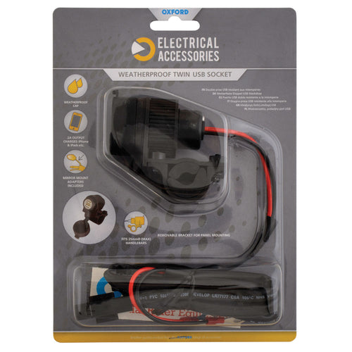Oxford Weatherproof Dual Port USB charger (5V 2Amp) - 1.2m